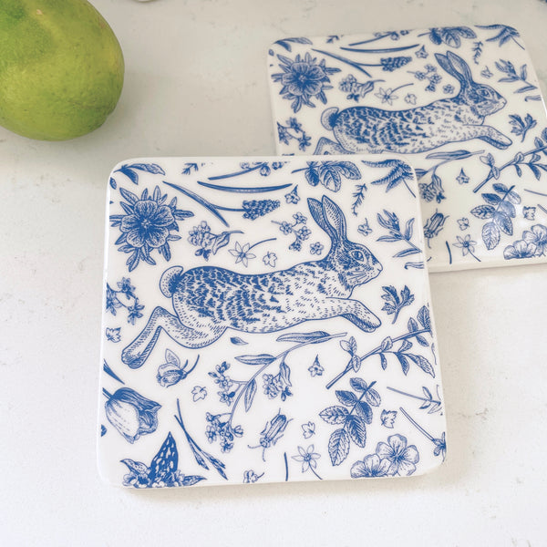 Blue Hare Ceramic Coaster
