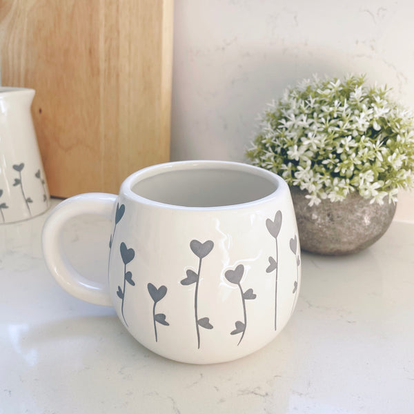 Grey Heart Flower Mug