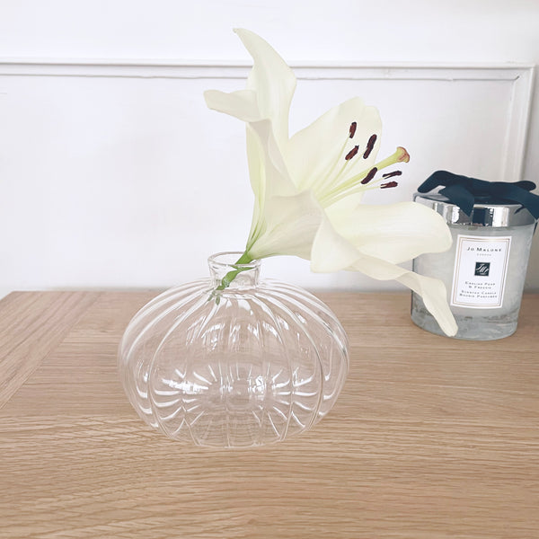 Ribbed Glass Short Vase