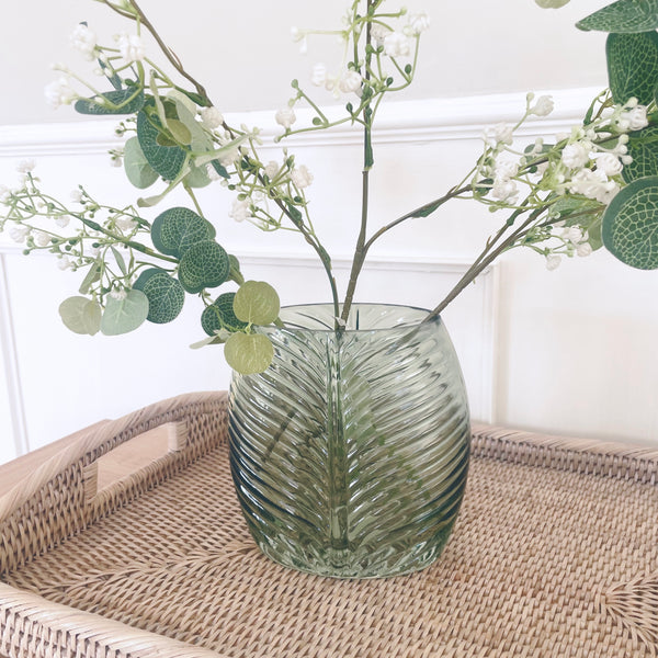 Green Ribbed Glass Vase