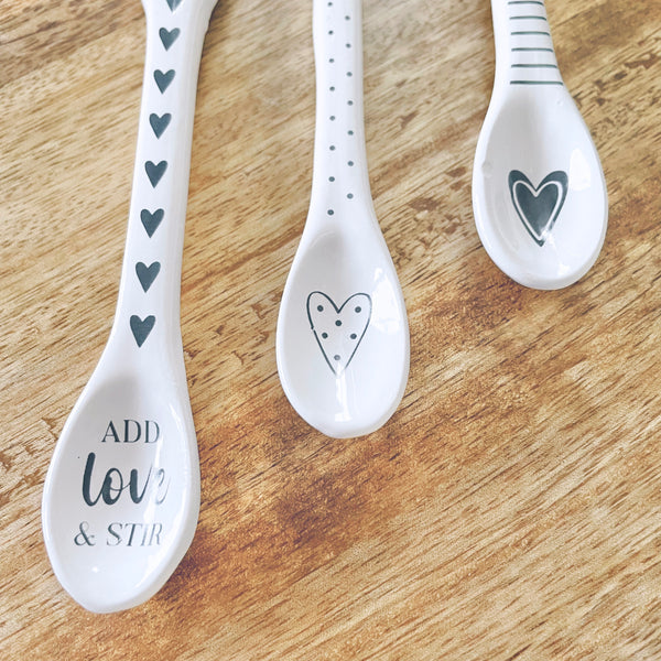 Set of 3 Ceramic Heart Spoons